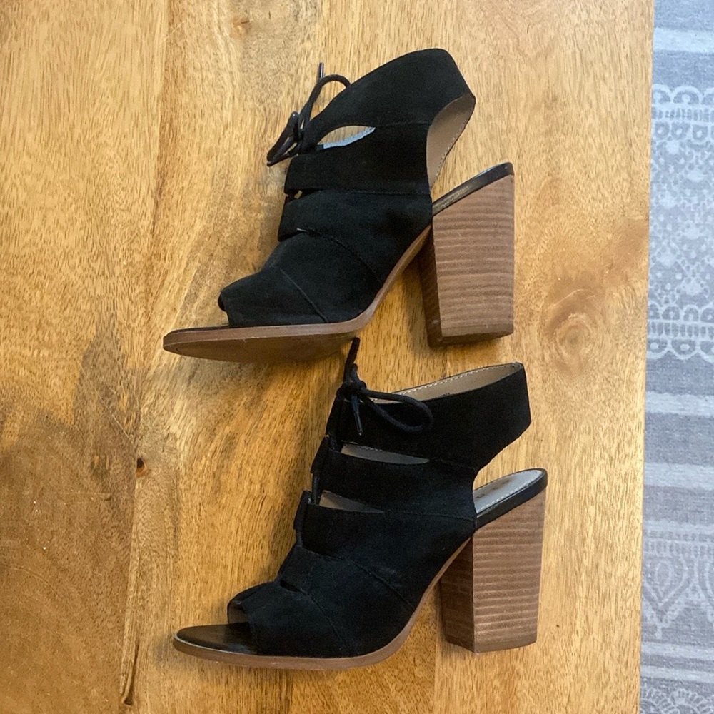 Hinge Black Suede Lace-Up Heeled Sandals